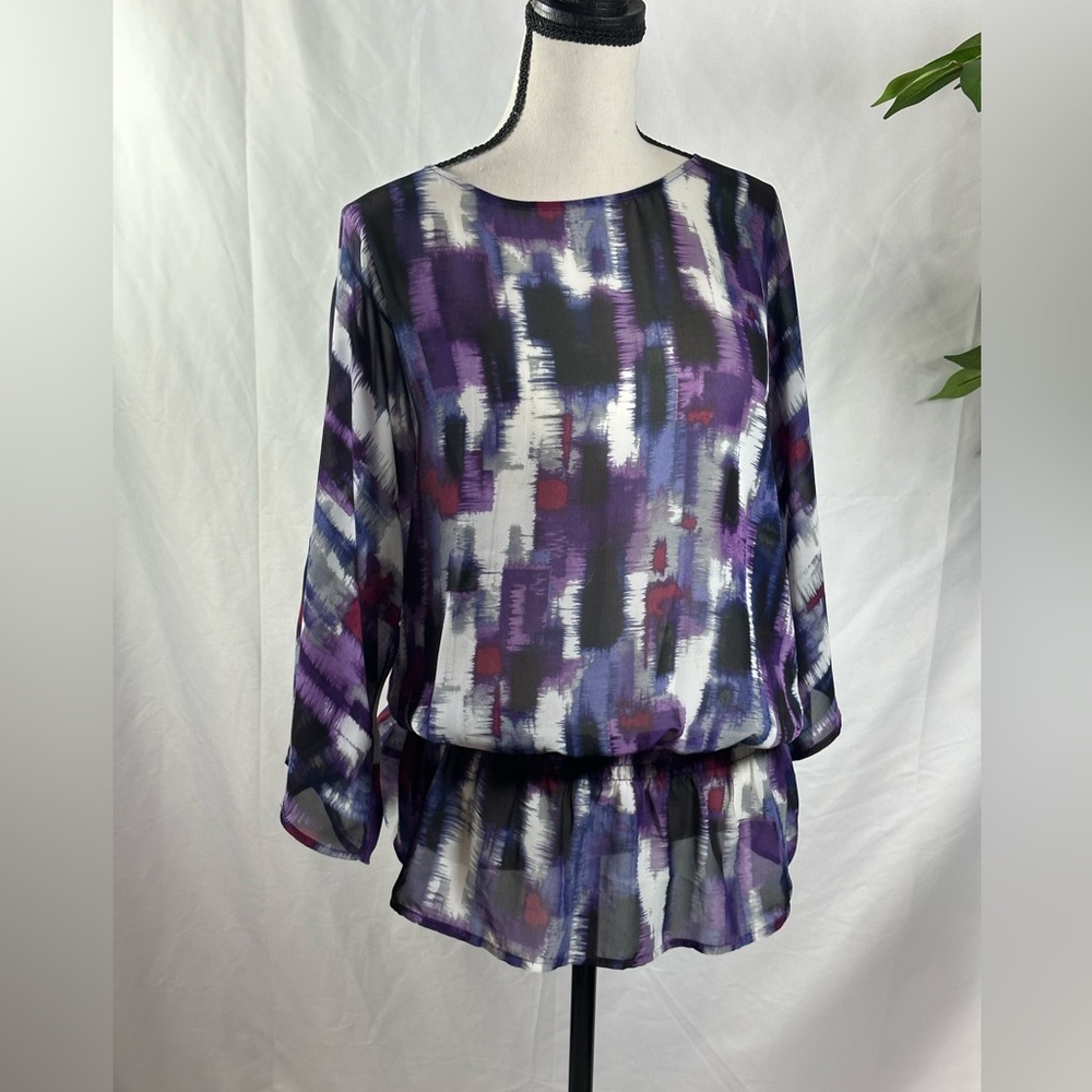 ๐ CHICO'S Purple Print Chiffon Blouson Top ๐ - Picture 9 of 11